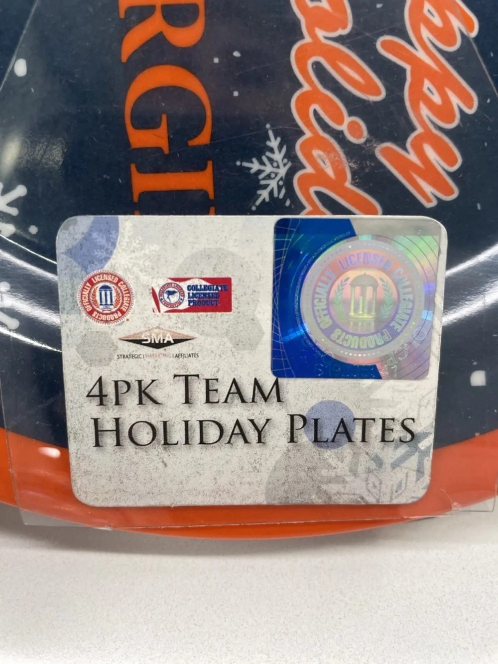 NEW Virginia Cavaliers Happy Holidays Melamine Plates Set of 4 Santa NCAA UVA